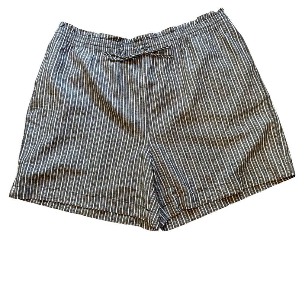 NEW Terra & Sky 3X 24W Linen Shorts Striped Black White Coastal Beach Nautical